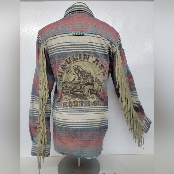 **SOLD****Southwest Woven Flannel Shirt Shacket With Route 66 "Haulin' A**" - Picture 4 of 13
